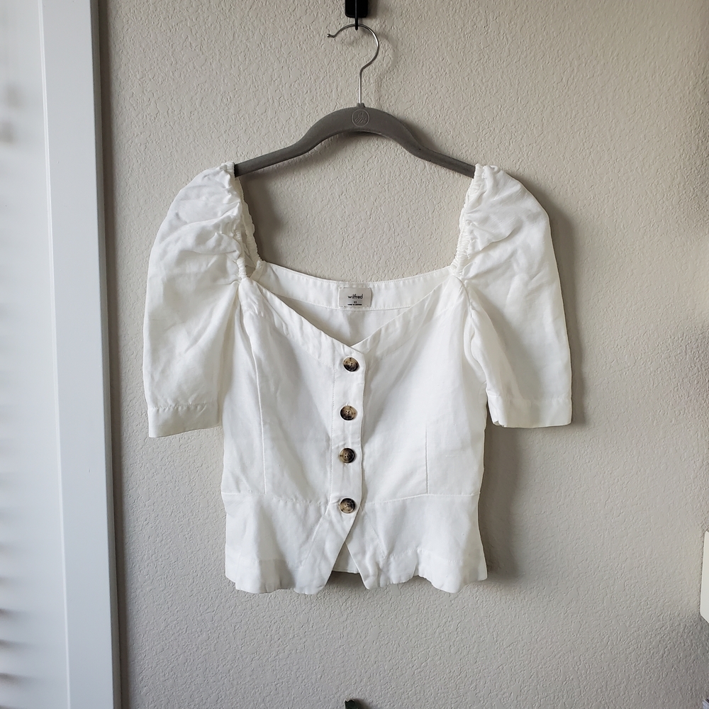 Wilfred Cream Square Neck Button-Up Peplum Blouse